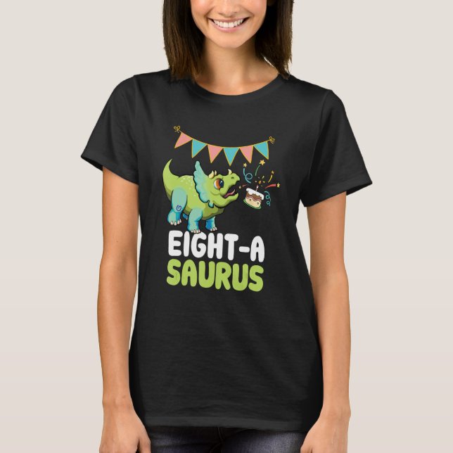 Eight a saurus Dinosaur  Cute Kiddo Triceratops T Shirt (Framsida)