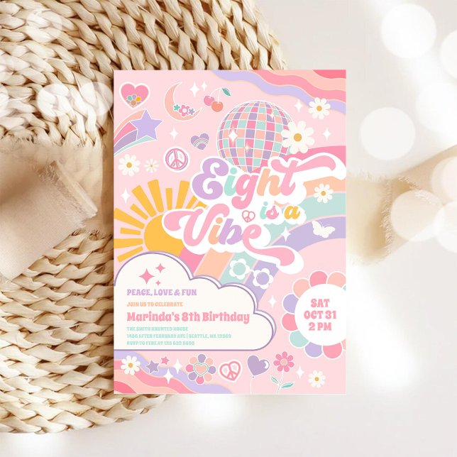 Eight Is A Vibe Disco Rainbow Sun 8th Birthday Inbjudningar (Skapare uppladdad)