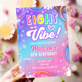 Eight is a Vibe Retro Groovy Neon Girl Birthday Inbjudningar