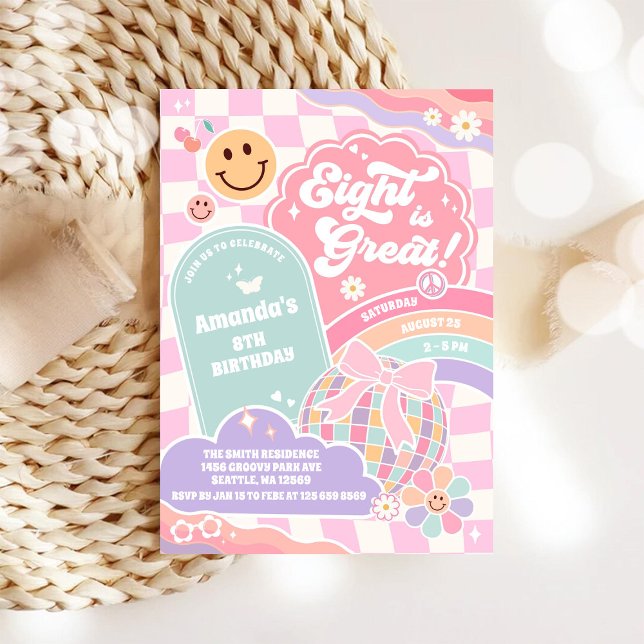 Eight Is Great Cloud Rainbow Disco 8th Birthday Inbjudningar (Skapare uppladdad)