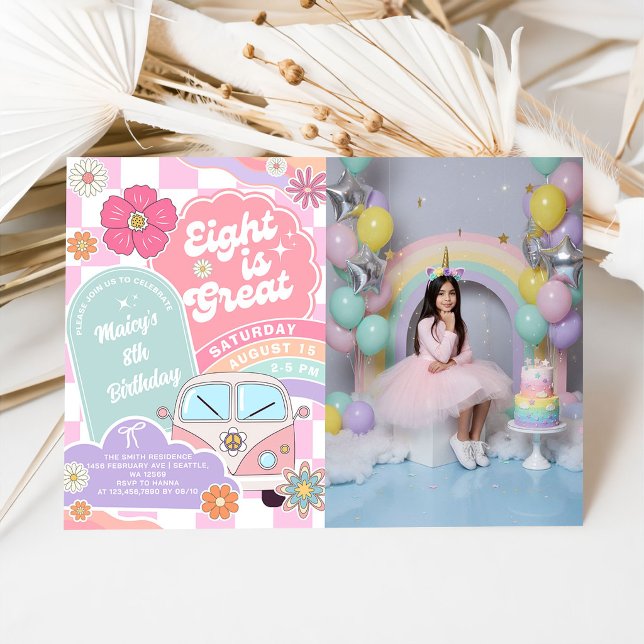  Eight is Great Rainbow Daisy Birthday Inbjudningar (Skapare uppladdad)