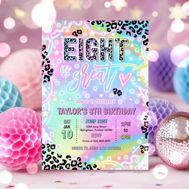 Eight Is Great Rainbow Leopard Print 8th Birthday Inbjudningar (Skapare uppladdad)