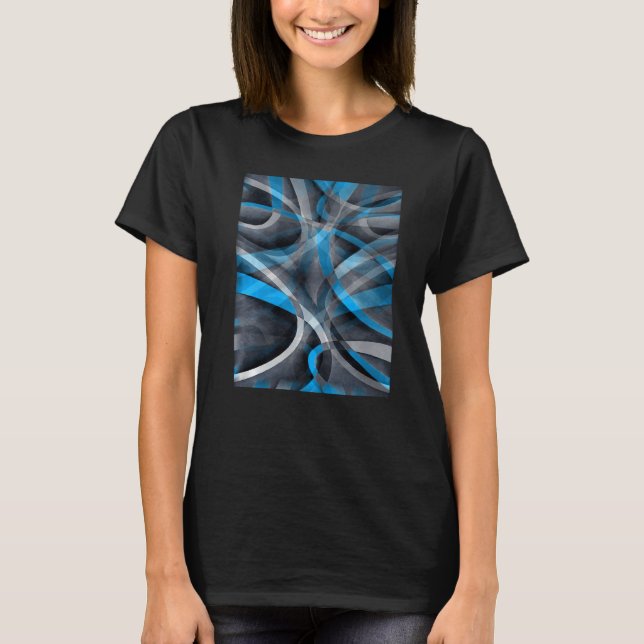 Eighties Cerulean Blue On Grey Abstract Strip Patt T Shirt (Framsida)