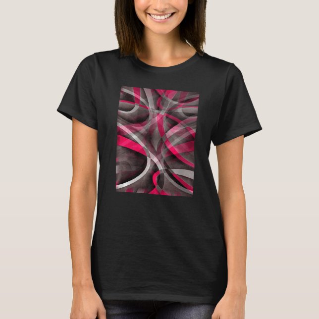 Eighties Rose Pink On Grey Abstract Strip Pattern T Shirt (Framsida)