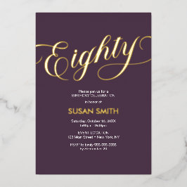 Eighty Birthday Elegant Invitation Foil Invitation