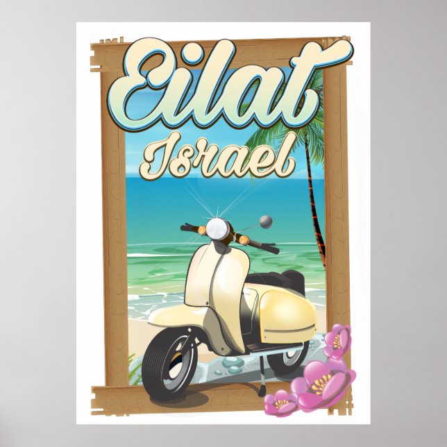 Eilat Beach Israel-scooter reseaffisch Poster (Framsidan)
