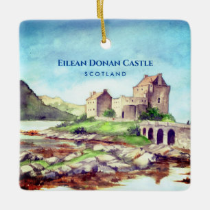 Eilean Donan Castle Scotland Watercolor Painting Julgransprydnad Keramik