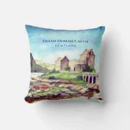 Eilean Donan Castle Scotland Watercolor Painting Kudde