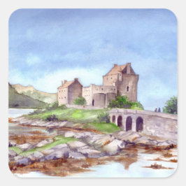 Eilean Donan Castle Watercolor Painting Fyrkantigt Klistermärke