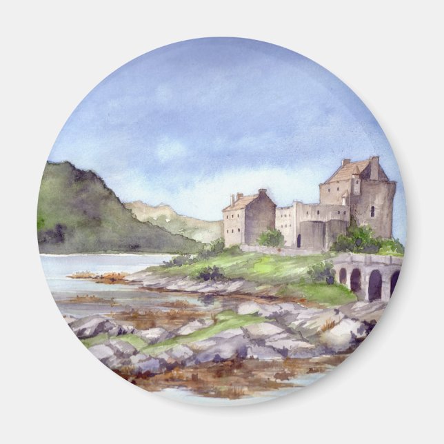 Eilean Donan Castle Watercolor Painting Magnet (Framsidan)