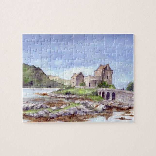 Eilean Donan Castle Watercolor Painting Pussel (Horisontell)