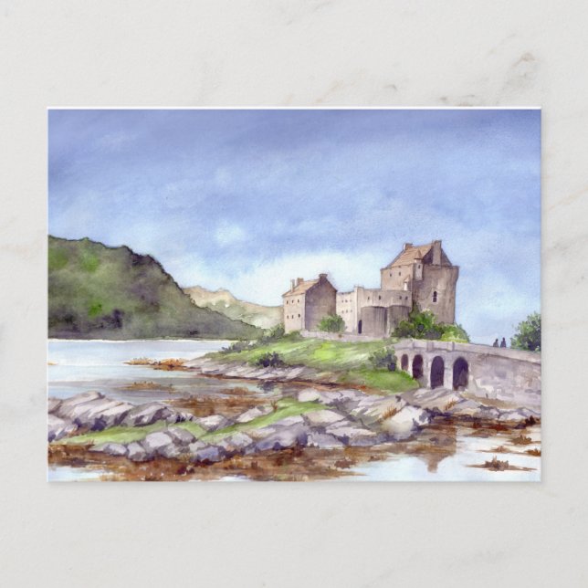 Eilean Donan Castle Watercolor Painting Vykort (Framsida)