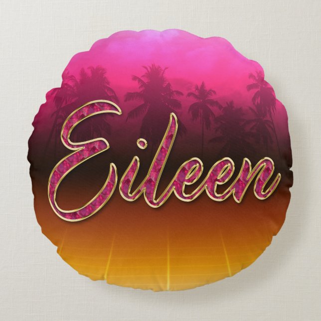 Eileen Vorname Name golden pink Kissen Rund Kudde (Framsidan)