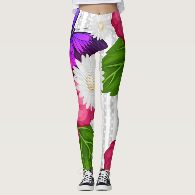 Ein Blütentraum Blumen Streifen & Punkte Leggings (Framsida)