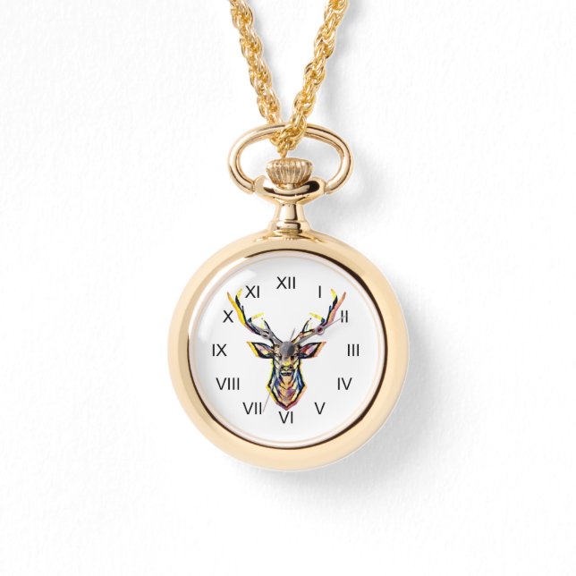 Ein Hirschkopf als buntes Bild im Aquarell Stil    Armbandsur (Framsida)