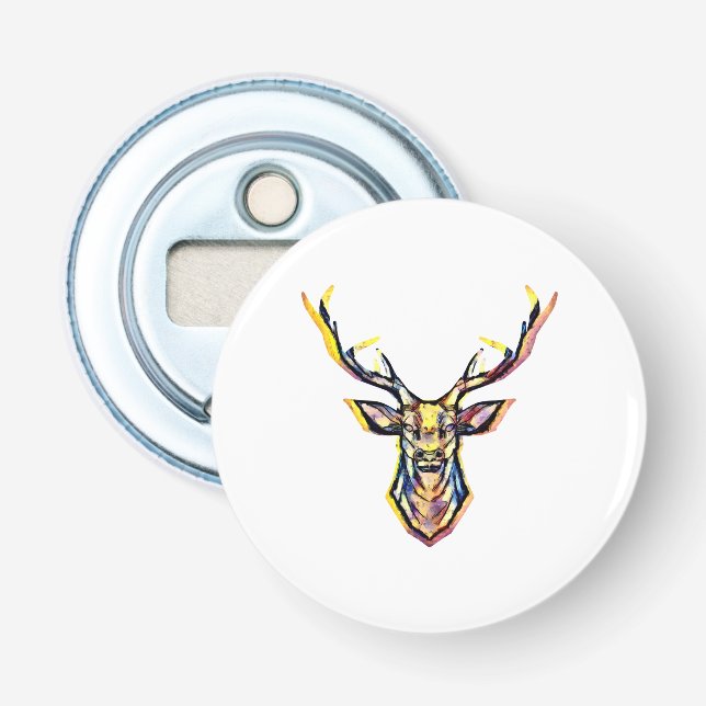 Ein Hirschkopf als buntes Bild im Aquarell Stil    Flasköppnare (Framsidan)