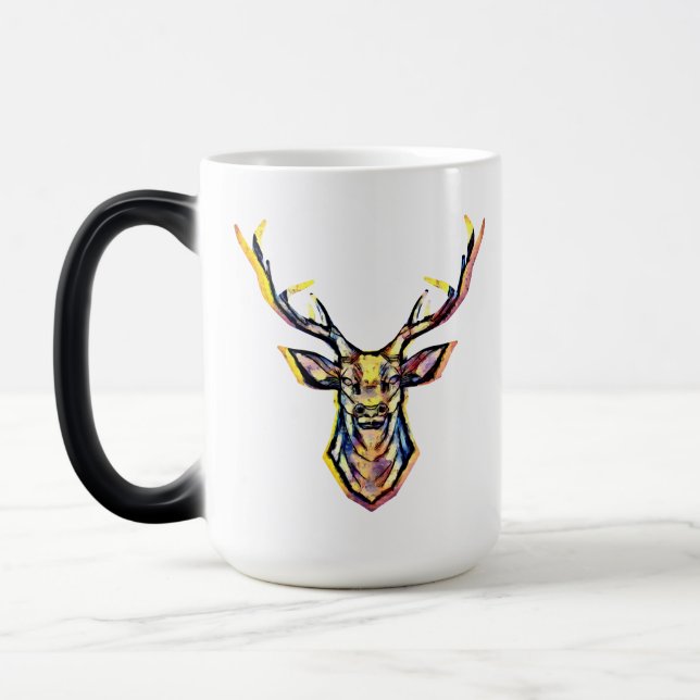 Ein Hirschkopf als buntes Bild im Aquarell Stil    Magisk Mugg (Vänster)