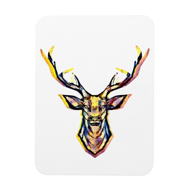 Ein Hirschkopf als buntes Bild im Aquarell Stil   Magnet (Vertikal)