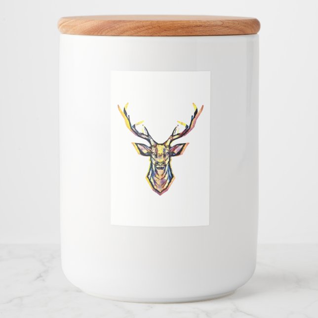 Ein Hirschkopf als buntes Bild im Aquarell Stil    Mat Etikett (Framsida)