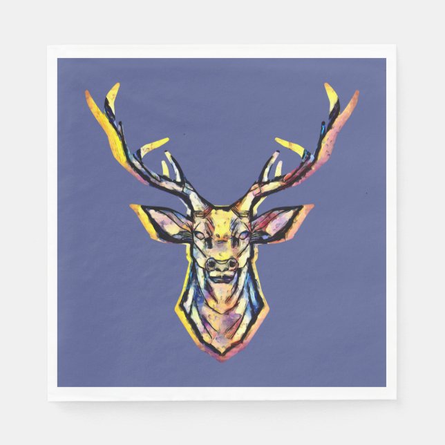 Ein Hirschkopf als buntes Bild im Aquarell Stil    Pappersservett (Framsidan)