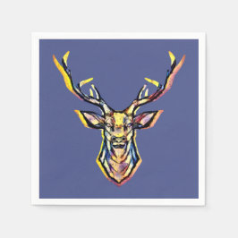 Ein Hirschkopf als buntes Bild im Aquarell Stil    Pappersservett
