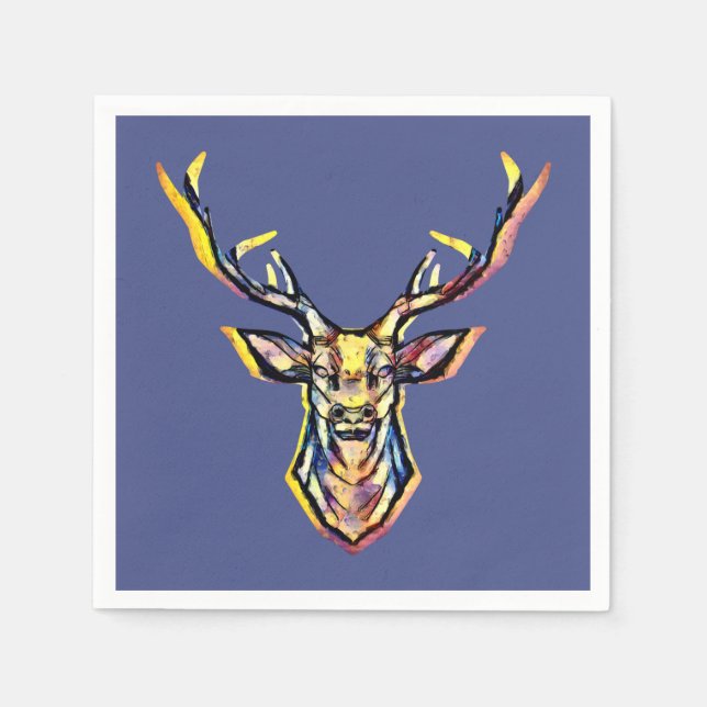 Ein Hirschkopf als buntes Bild im Aquarell Stil    Pappersservett (Framsidan)