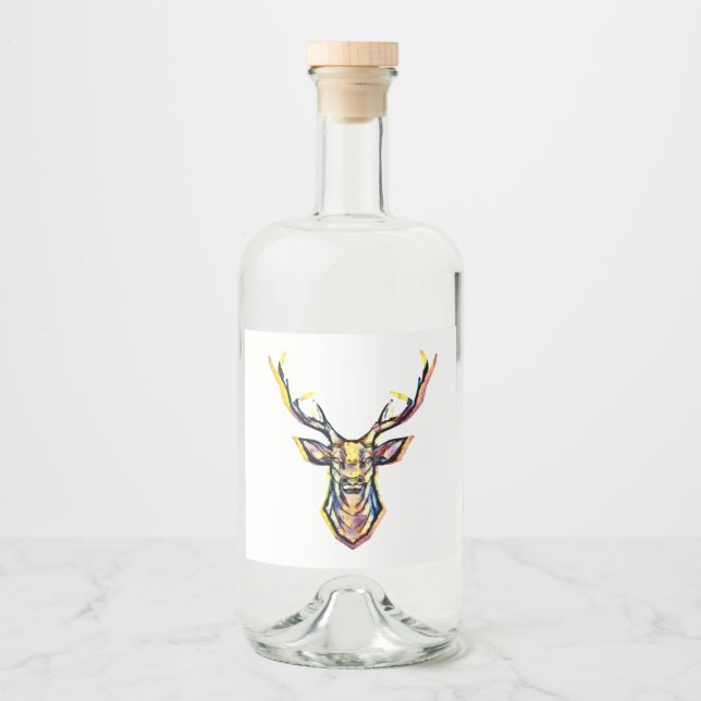 Ein Hirschkopf als buntes Bild im Aquarell Stil    Spritflaskor Etikett (Framsida)