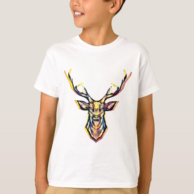 Ein Hirschkopf als buntes Bild im Aquarell Stil    T Shirt (Framsida)