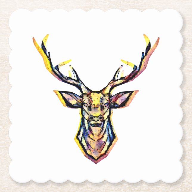Ein Hirschkopf als buntes Bild im Aquarell Stil   Underlägg Papper (Framsida)