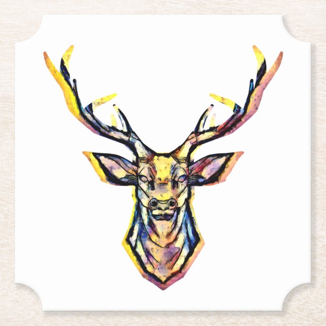 Ein Hirschkopf als buntes Bild im Aquarell Stil    Underlägg Papper (Framsida)