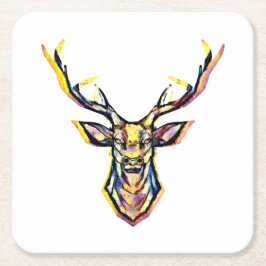 Ein Hirschkopf als buntes Bild im Aquarell Stil    Underlägg Papper Kvadrat