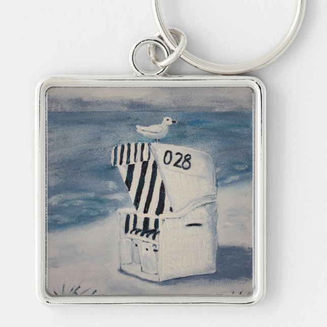Ein Tag am Meer Fyrkantig Silverfärgad Nyckelring (Framsidan)