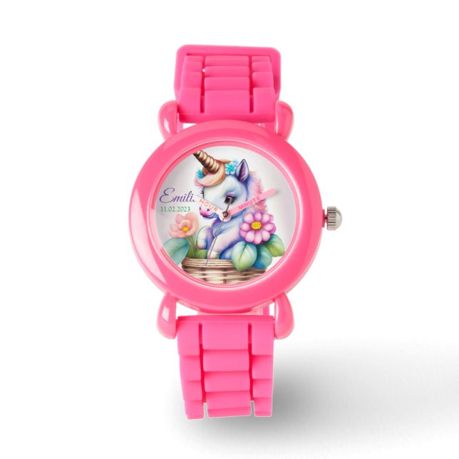 Einhorn im Korb - Wasserfarbe Kindermotiv Armbandsur (Framsida)