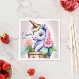 Einhorn im Korb - Wasserfarbe Kindermotiv Pappersservett
