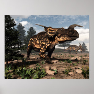 Einiosaurusdinosaurs i öknen - 3D framför Poster