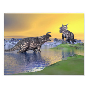 Einiosaurusdinosaurs vid solnedgång - 3D framför Fototryck