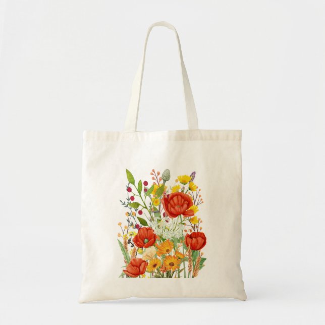  Einkaufstasche mit Mohnblumen & Wildblumen-Motiv Tygkasse (Framsidan)