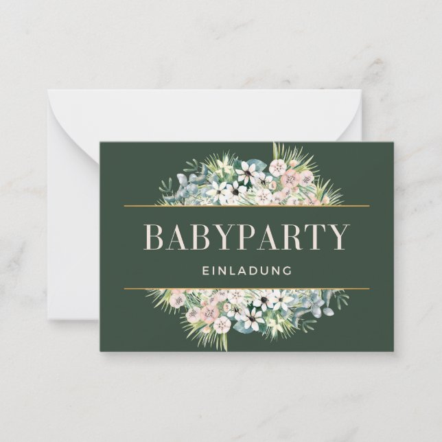 Einladung Babyparty – Gold Grün Floral Babyshower Anteckningskort (Framsida)