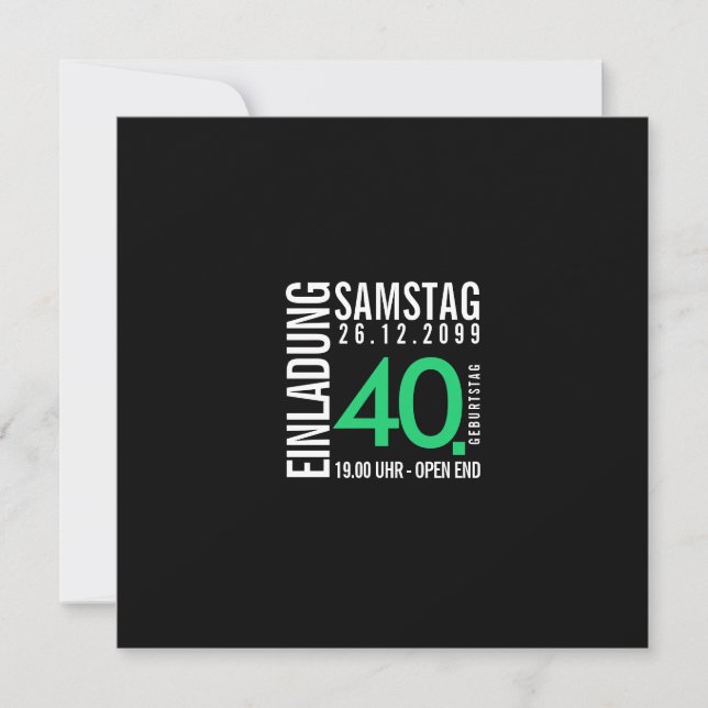 Einladung/Einladungskarte 40. Geburtstag  Inbjudningar (Framsida)