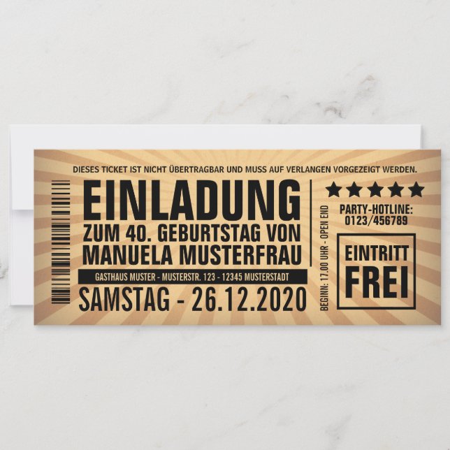 Einladungen 40. Geburtstag – Eintrittskarte Inbjudningar (Framsida)