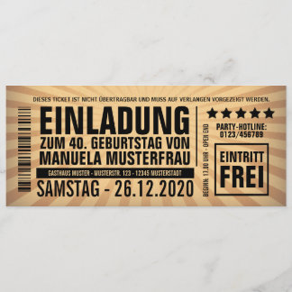 Einladungen 40. Geburtstag – Eintrittskarte Inbjudningar