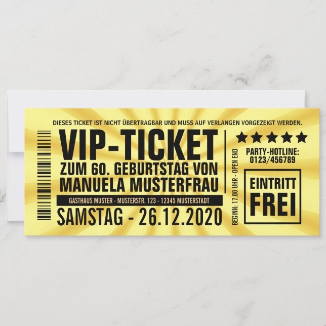 Einladungen zum 60. Geburtstag (“VIP”) Inbjudningar (Framsida)