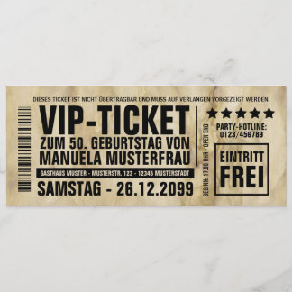 Einladungskarte 50. Geburtstag VIP-Ticket Inbjudningar