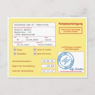 Einladungskarte als Attest/Krankenschein, gelb Vykort