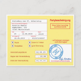 Einladungskarte als Attest/Krankenschein, gelb Vykort
