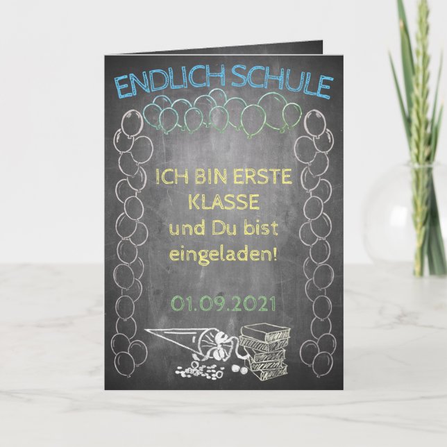 Einladungskarte zur Einschulung im Tafelastite Kort (Framsida)