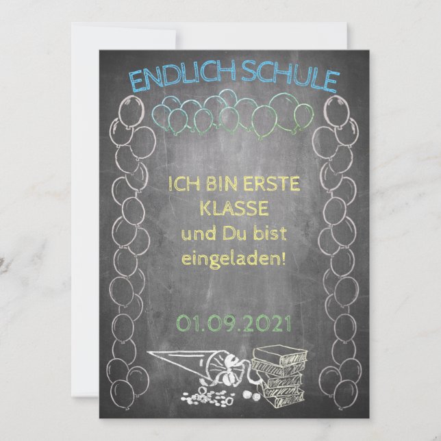 Einladungskarte zur Einschulung im Tafelstill (Framsida)