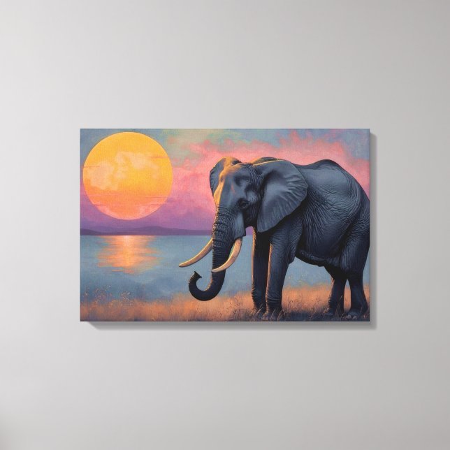 Einsamer Elefant am majestätischen Sonnenuntergang Canvastryck (Framsida)
