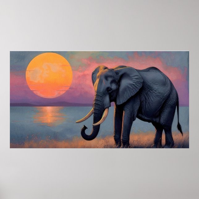 Einsamer Elefant am majestätischen Sonnenuntergang Poster (Framsidan)