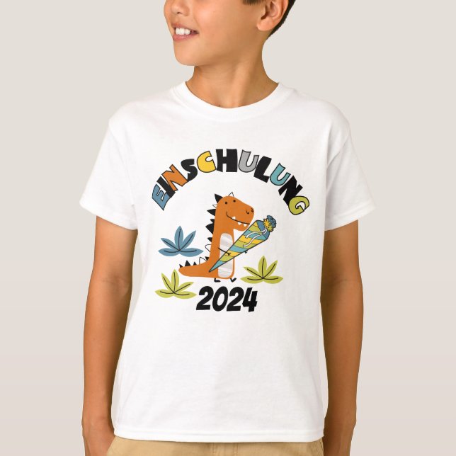 Einschulung 2026 - Dino mit Schultüte  T Shirt (Framsida)